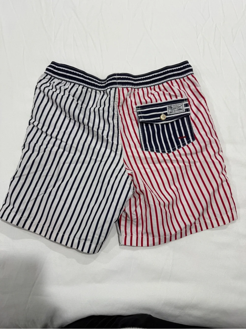 Polo by Ralph Lauren Boys Red, White & Navy Striped Swim Trunks